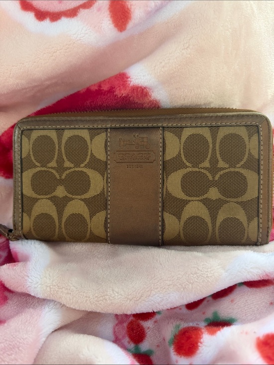 Coach Handbags - Coach Brown Signature Zip Wallet